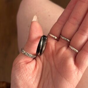 Stylish Black and Silver Rings Set